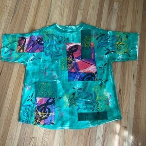 V.c.torias Vintage hand painted green oversized tee one size fits most